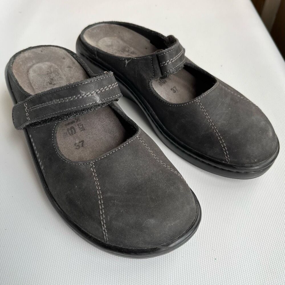 Mephisto Mobils Ergonomic Black Leather/Nubuck Fabienne Mary Jane Mules - 6.5/7